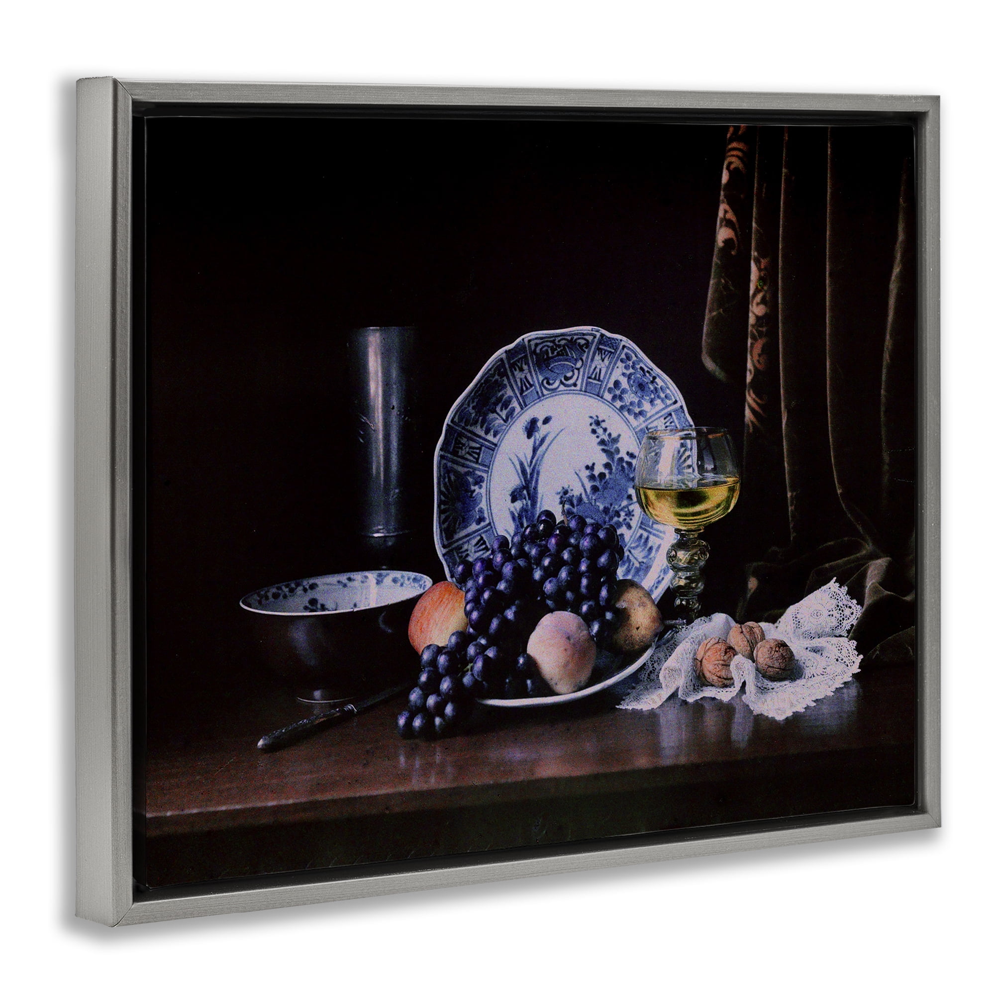 Stupell Industries Baroque Still Life Food & Beverage Photography Gray Floater Framed Canvas Art Print Wall Art, 21 x 17