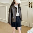 thumbnail image 6 of Fozruso School Jackets Girls 3-4 Years,Girls' Leather Jacket Zip Up Windbreaker Stylish Outerwear For Kids Brown, 6 of 6