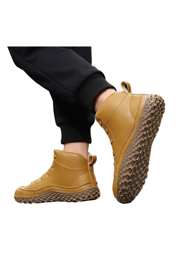 Mens Waterproof Hiking Boots Lace Up Ankle Snow Booties Winter Warm Casual Non Slip Outdoor Work Shoes