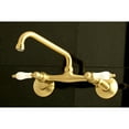 thumbnail image 2 of Kingston Brass KS513SB 2-Handle Wall Mount Kitchen Faucet, Brushed Brass, 2 of 5