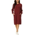 thumbnail image 1 of INSPIRAR CHIC Sudadera Casual para Mujeres con Capucha de Manga Larga Vestido Midi con Bolsillos S Rojo, 1 of 6