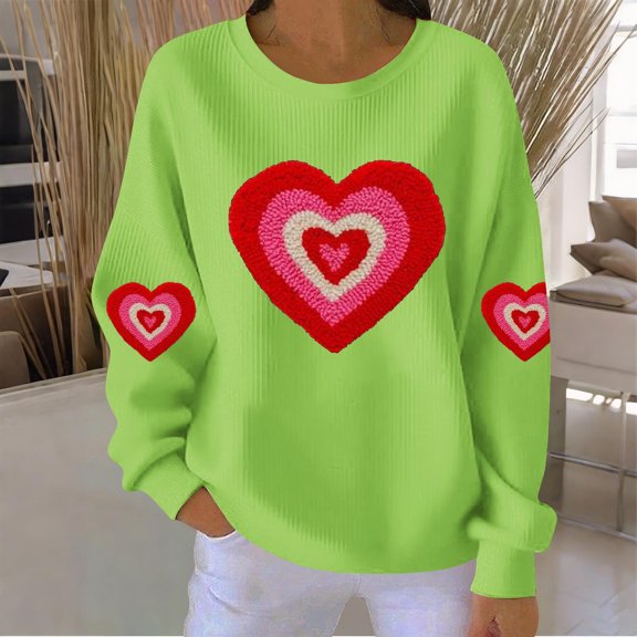 Antqov Sweatshirt for Women, Valentine's Day Love Heart Printed Crew Neck Pullover Long Sleeve Sweatshirts, Daily Fashion Loose Comfortable Casual Tops