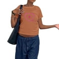 thumbnail image 3 of TSADFHJI Hauts de Vacances pour Femmes Plus Mode Décontractée Imprimée Col Rond Manches Courtes Ajusté T-Shirts m Marron, 3 of 4
