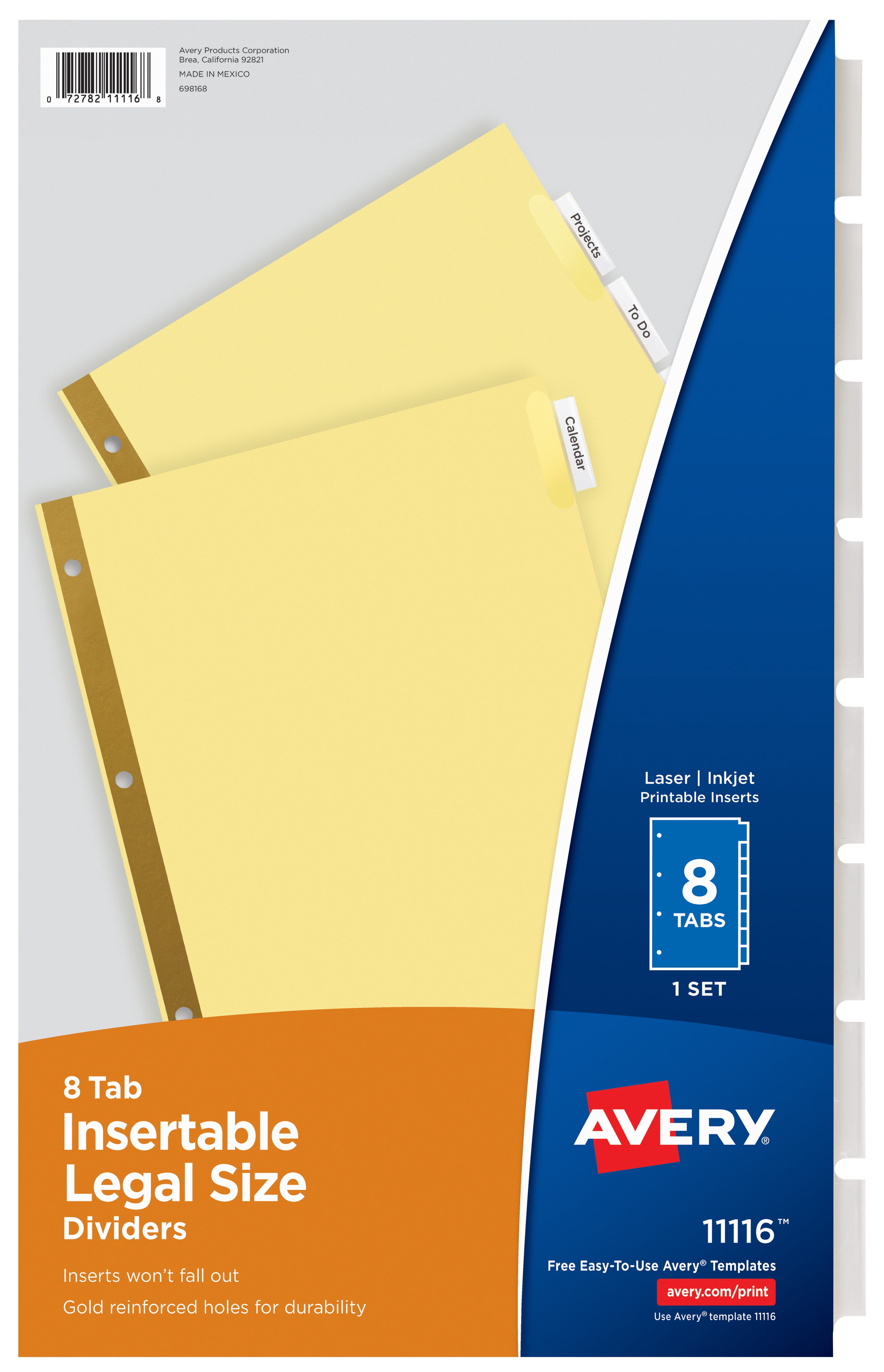 Avery Legal Size Insertable Dividers, 8-1/2' x 14', Buff Paper, Clear Tabs, 8-Tab Set (11116)