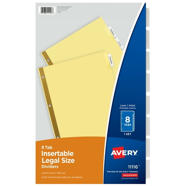 Avery Legal Size Insertable Dividers, 81/2" x 14", Buff Paper, Clear