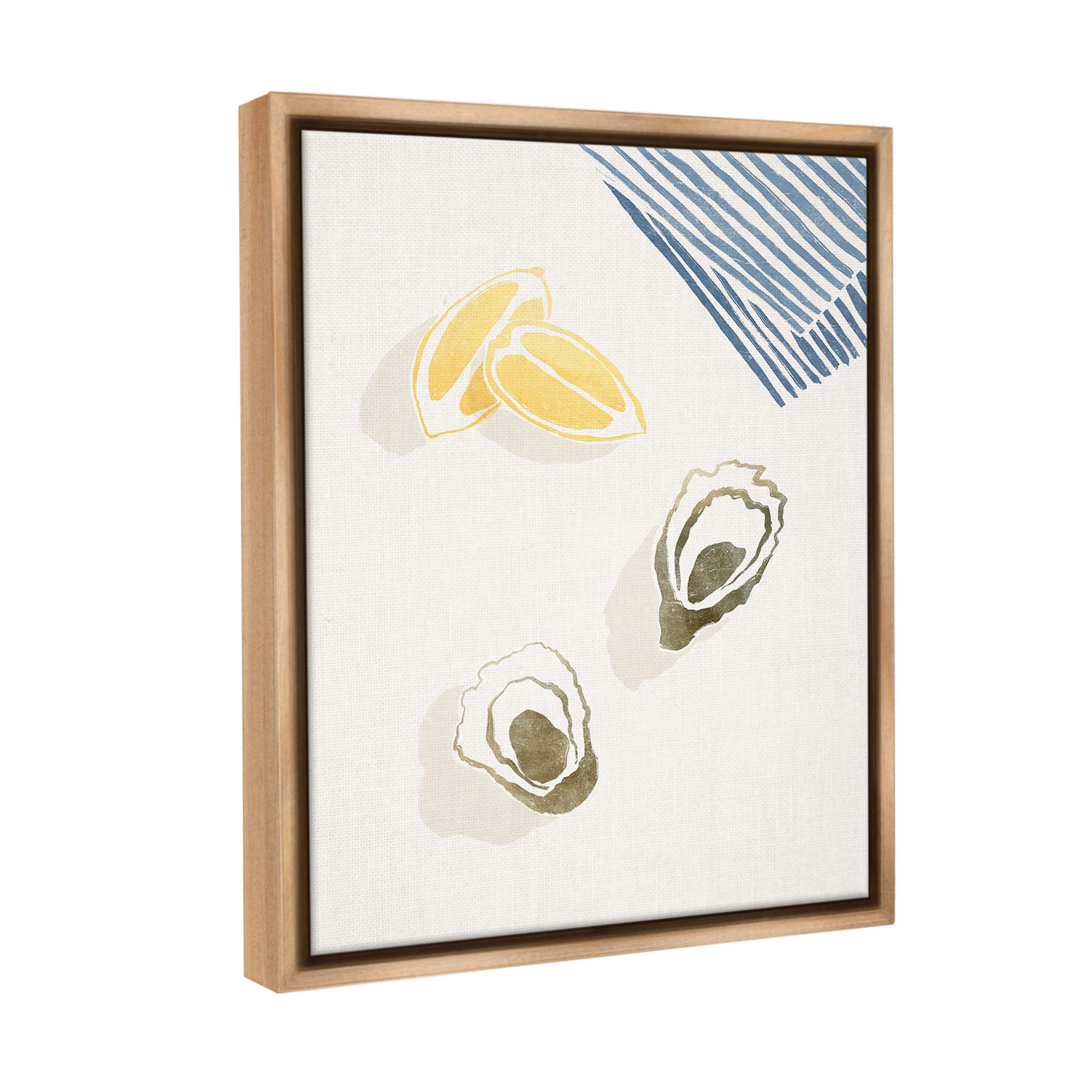 Stupell Industries Minimal Oysters & Lemons Animals & Insects Painting Brown Floater Framed Canvas Art Print Wall Art, 17 x 21