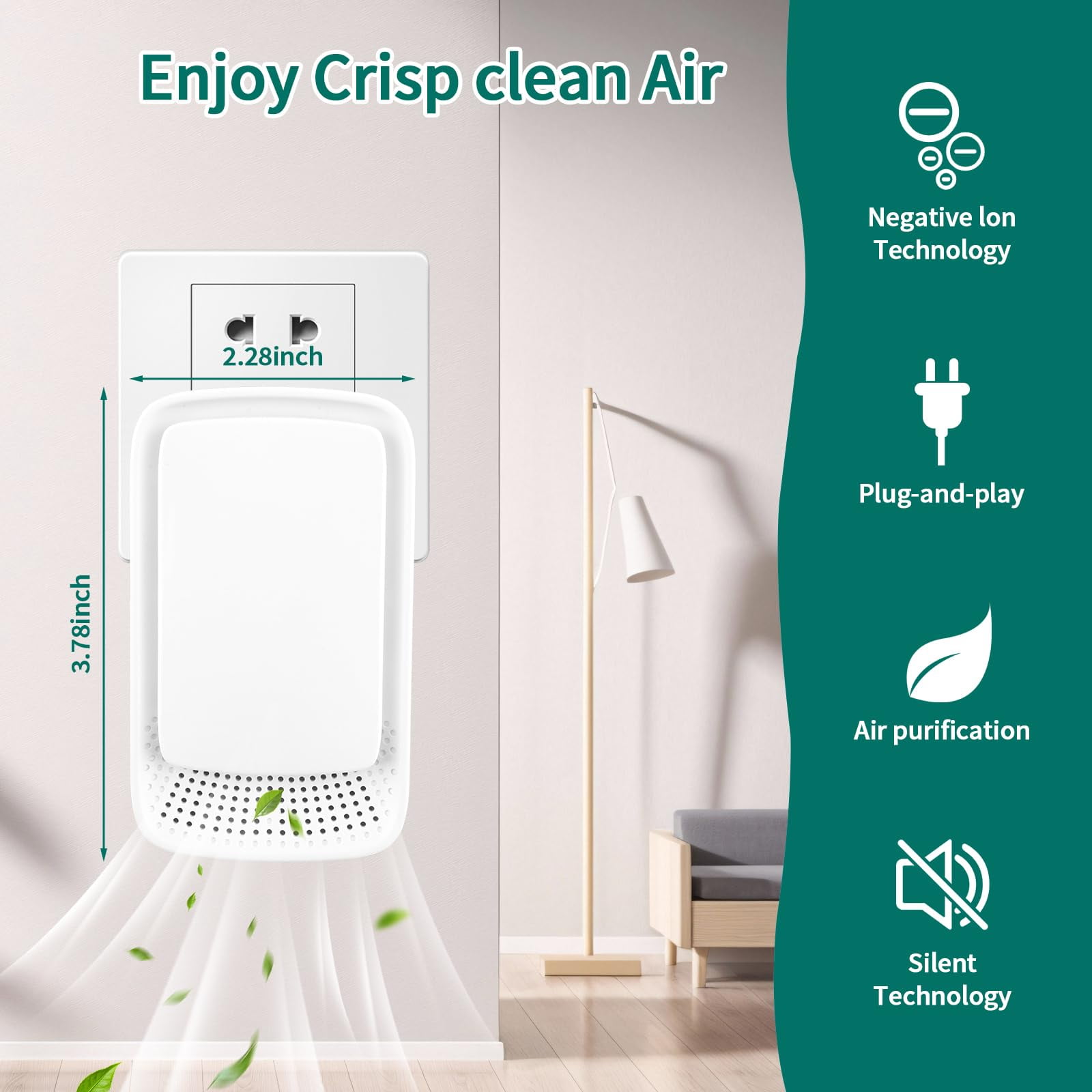 Plug-In Ionic Air Purifier (4 Pack), Home Air Ionizer, Silent Filterless Air Purifier, Silent Filterless Air Purifier for Home, Portable Negative Ion Air Freshener for Pet Odors, Dust, and Smoke.