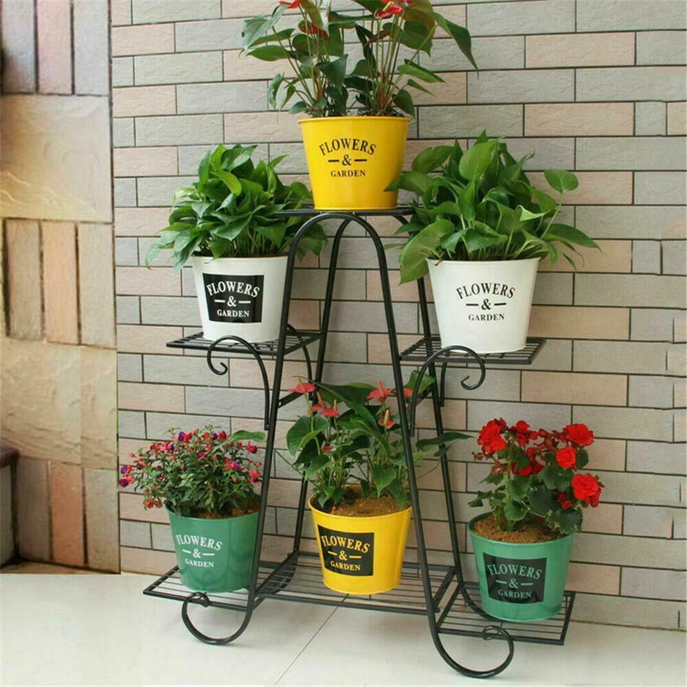 Multilayer Metal Plant Stand 6 Tier Shelf Unit Garden