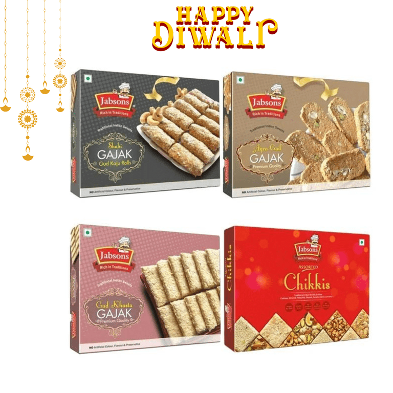 Jabsons Agra Gud Gajak – Peanut, Sesame, Cashew, Pistachio In Jaggery – 400g Traditional Indian Sweet Snack