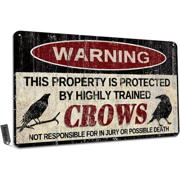 8*12inchs Vintage Crow Metal Sign Warning This Property is Protected by Highly Trained Crow Yard Sign Outdoor Home Wall Decor 12x8Inch