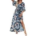 thumbnail image 4 of Fesfesfes Women Dress Casual Half Sleeve Boho Printed V-Neck Split With Belt Dresses, 4 of 8