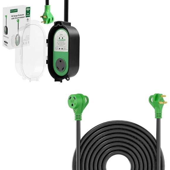Bundle, 30 Amp 50 Feet RV Power Extension Cord with 30 Amp RV Surge Protector