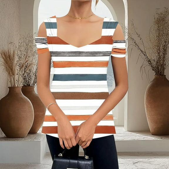 Blczomt Floral Womens Short Sleeve Tops V Neck Shirt White Off Shoulder Dressy Spring Ladies Tops and Blouses