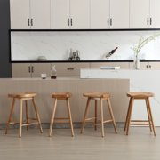 Guyou Backless Counter Stools Set of 4, 24 Inch Rustic Farmhouse Wooden Saddle Stools, Bar Stools for Kitchen Island Bar Bistro, Brown