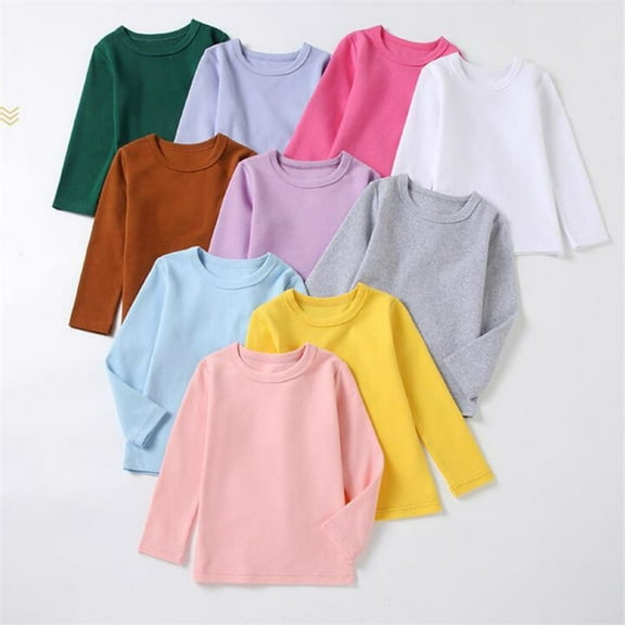 Girls Boys Cotton Long-Sleeve T-Shirt with Round Neck Girl Boy Solid T-Shirt Kids Tees Tops 4-13 Years