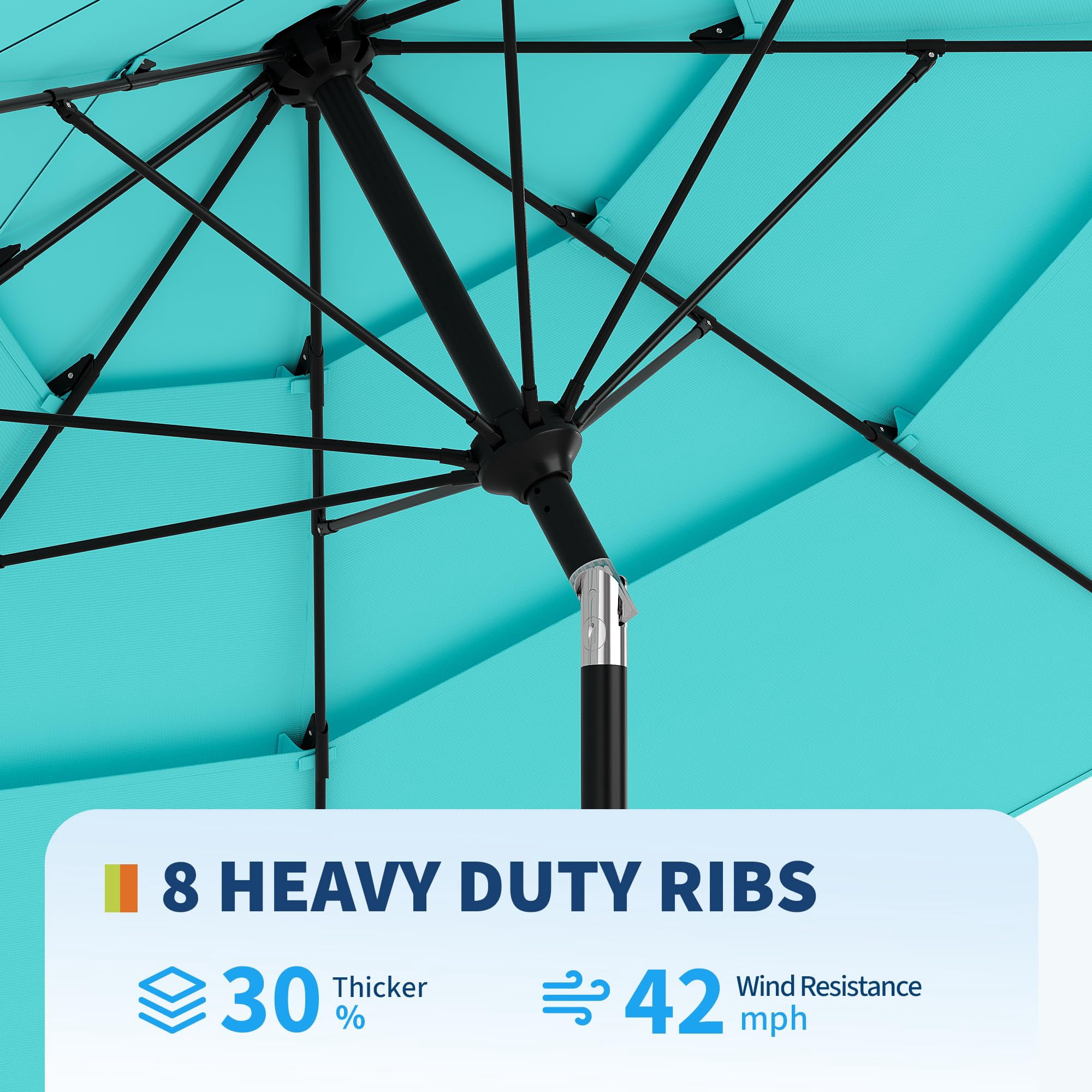 Memoryfield 9FT Outdoor 3-Tier Vented Market Table Umbrella, Heavy-Duty Patio Umbrella with 8 Ribs, Hand Crank & Ventilation, Blue