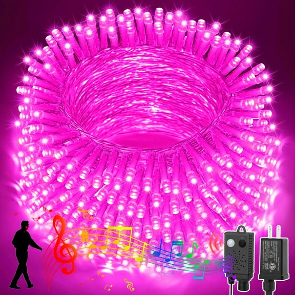 LAMPHOME 33ft Music Christmas Mini Lights,100 LED Fairy Starry String Light Plug in for Indoor Outdoor Xmas Tree Wedding Party Decoration (Pink)