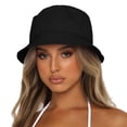 thumbnail image 3 of Sombrero de cubo para mujeres y hombres, gorra reversible de algodón para verano, playa, estilo de color sólido(Azul marino)(), 3 of 5