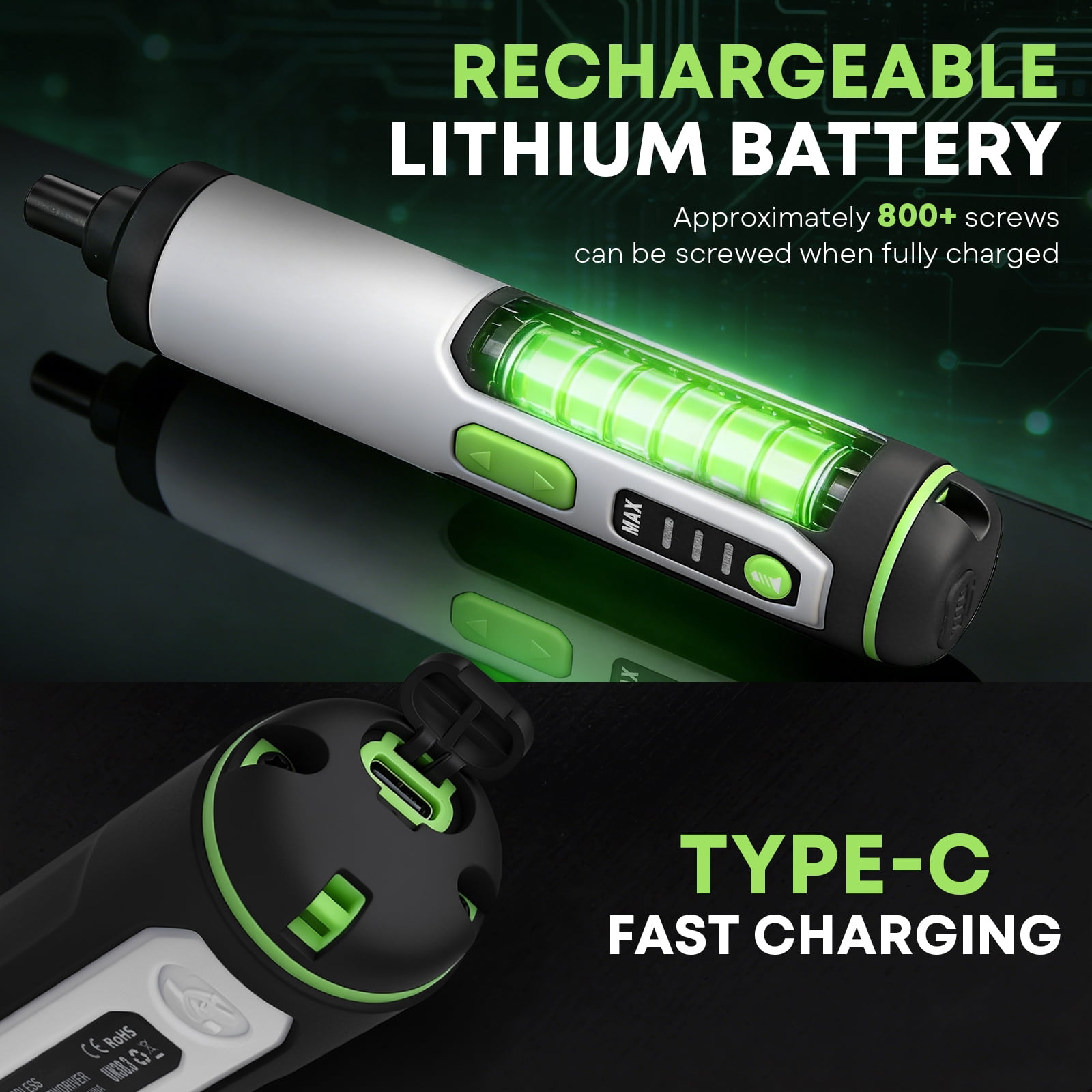 VCAN ACTIVE Rechargeable Cordless Electric Screwdriver Kit with 10 Bits, 3 Torque, LED Light, Portable Power Tool for Home & Bike Repair