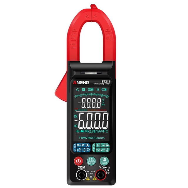 Pinza Amperimétrica Digital St211, Multímetro De 6000 Recuentos, Probador De Corriente Ca Y Voltaje Ca/Cc De Rango Automático Con Amp, Pantalla A Color Grande, Prueba De Ohmios Ncv Moyic TO005725-02