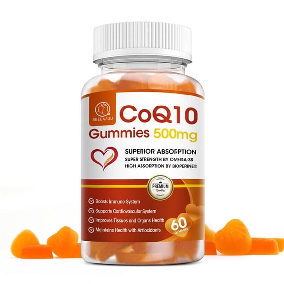 BBEEAAUU Premium CoQ10 Gummies 500mg, High Absorption Coenzyme Q10 Vitamins, Cellular Energy & Antioxidant Support, 60 Count