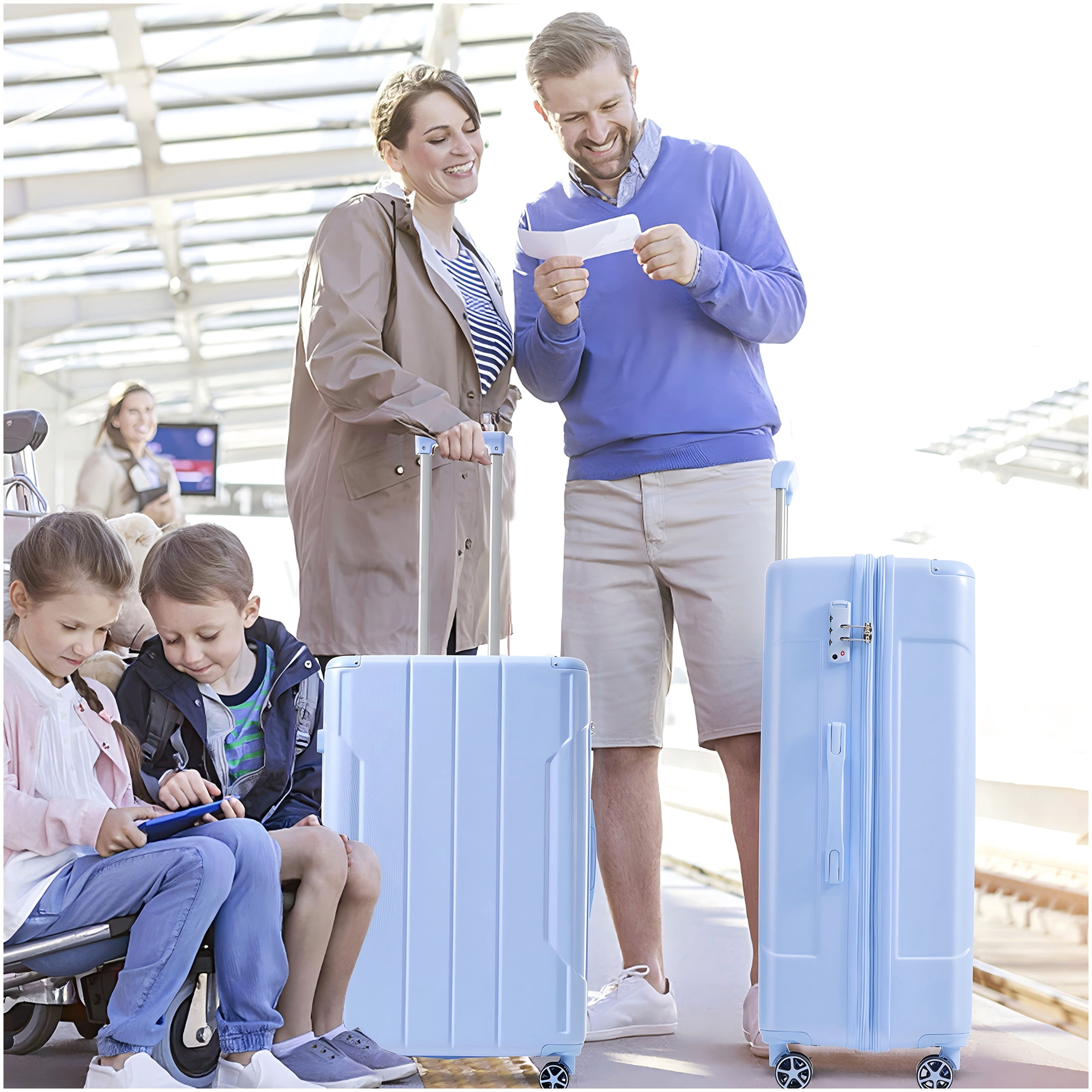 28-inch Lightweight ABS Hardshell Suitcase, Sky Blue Expandable Check-in Luggage with 4 Spinner Wheels