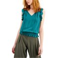 thumbnail image 1 of I.N.C Blouse Smockée à Volants pour Femmes, Verte, Petite, 1 of 1