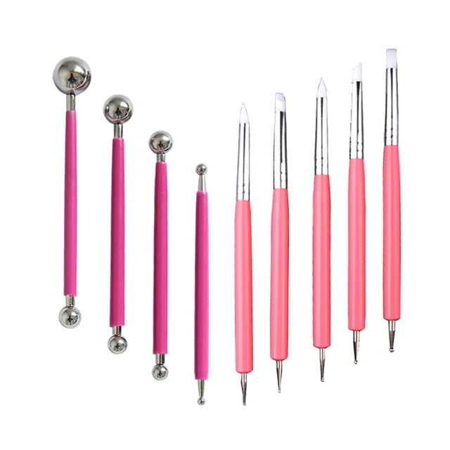 Stylus Tools 5pcs Herramienta de indentación de arcilla de cerámica de silicona DIY de 2 vías y 4pcs Herramientas de bola de metal de doble punta - Rojo 9 Piezas kenally HA2928-02B