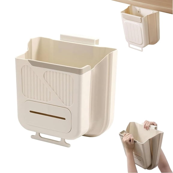 Folding Wall-Mounted Trash Can - White Hanging Storage Bin for Kitchen, Bathroom, or Cabinet Door(1Pcs, B)