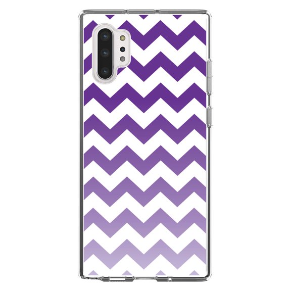 DistinctInk Clear Shockproof Hybrid Case for Galaxy Note 10 PLUS (6.8" Screen) - TPU Bumper, Acrylic Back, Tempered Glass Screen Protector - White Purple Fade Ombré Stripes