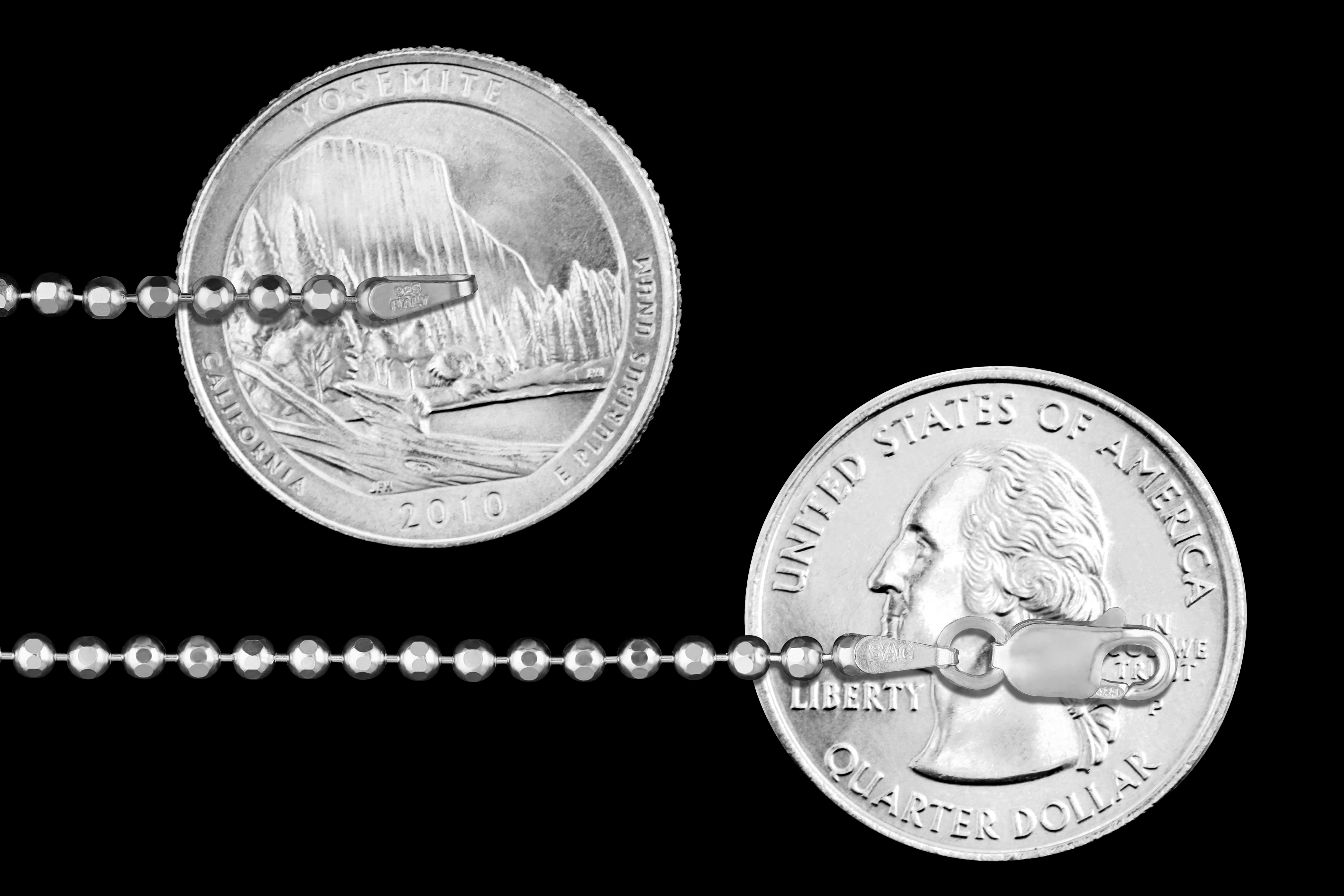 Sterling Silver Diamond-Cut Ball Bead Chain 2.3mm 925 Italy Dog Tag Necklace 28" Jewelry Female