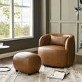 thumbnail image 5 of 23" Wide Faux Leather Upholstered Ottoman, Mid-Century Modern Living Room Footrest with Soft Padded Seat, Footstool for Bedroom, Entryway or Living Room, Camel, 5 of 12