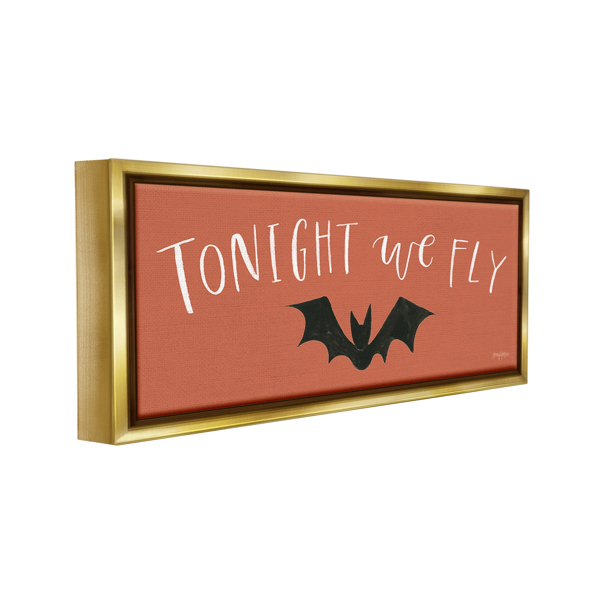 Stupell Industries Tonight We Fly Halloween Holiday Painting Gold Floater Framed Canvas Art Print Wall Art, 31 x 14