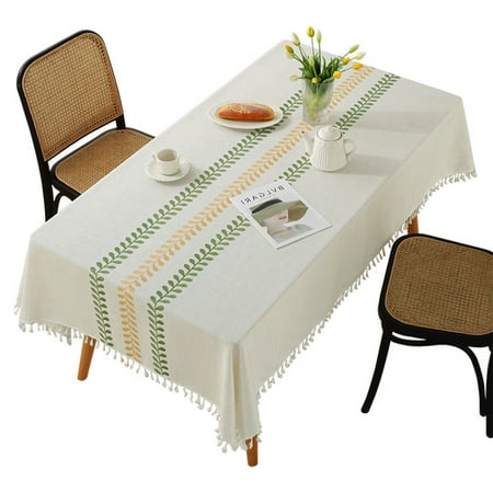 

Embroidered Tablecloth for Dining Table Dust Proof Spillproof Soil Resistant Cotton Linen Rectangle Table Cloths (Coffee Wheat Rectangle/Oblong