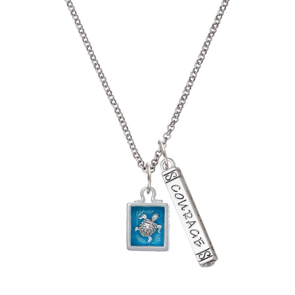 Delight Jewelry Silvertone Sea Turtle in Shadow Box Silvertone Courage Strength Wisdom Honesty Bar Charm Necklace, 23"