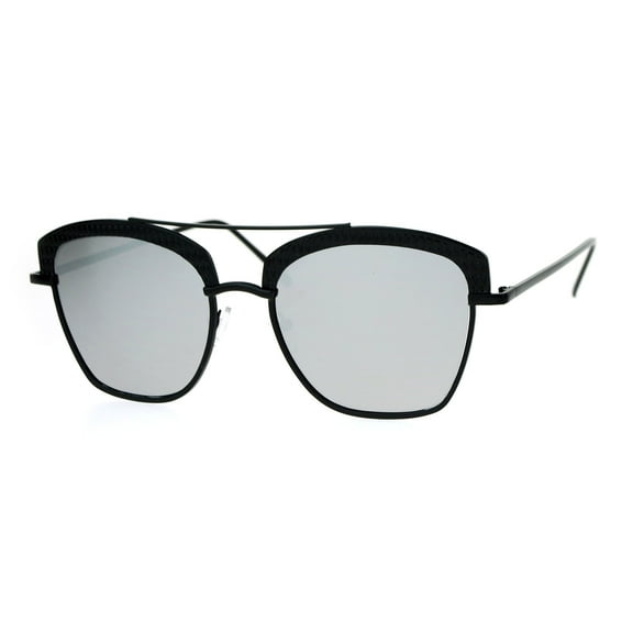 SA106 Womens Color Mirrored Lens Half Rim Butterfly Diva Sunglasses Black Silver