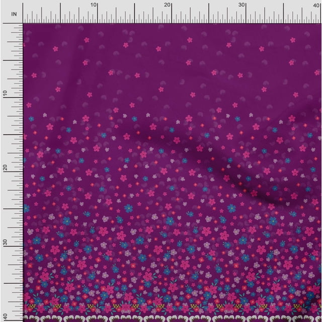 Soimoi Polyester Crepe Fabric Leaves & Flower Panel Print Fabric by The Yard 42 Inch Wide