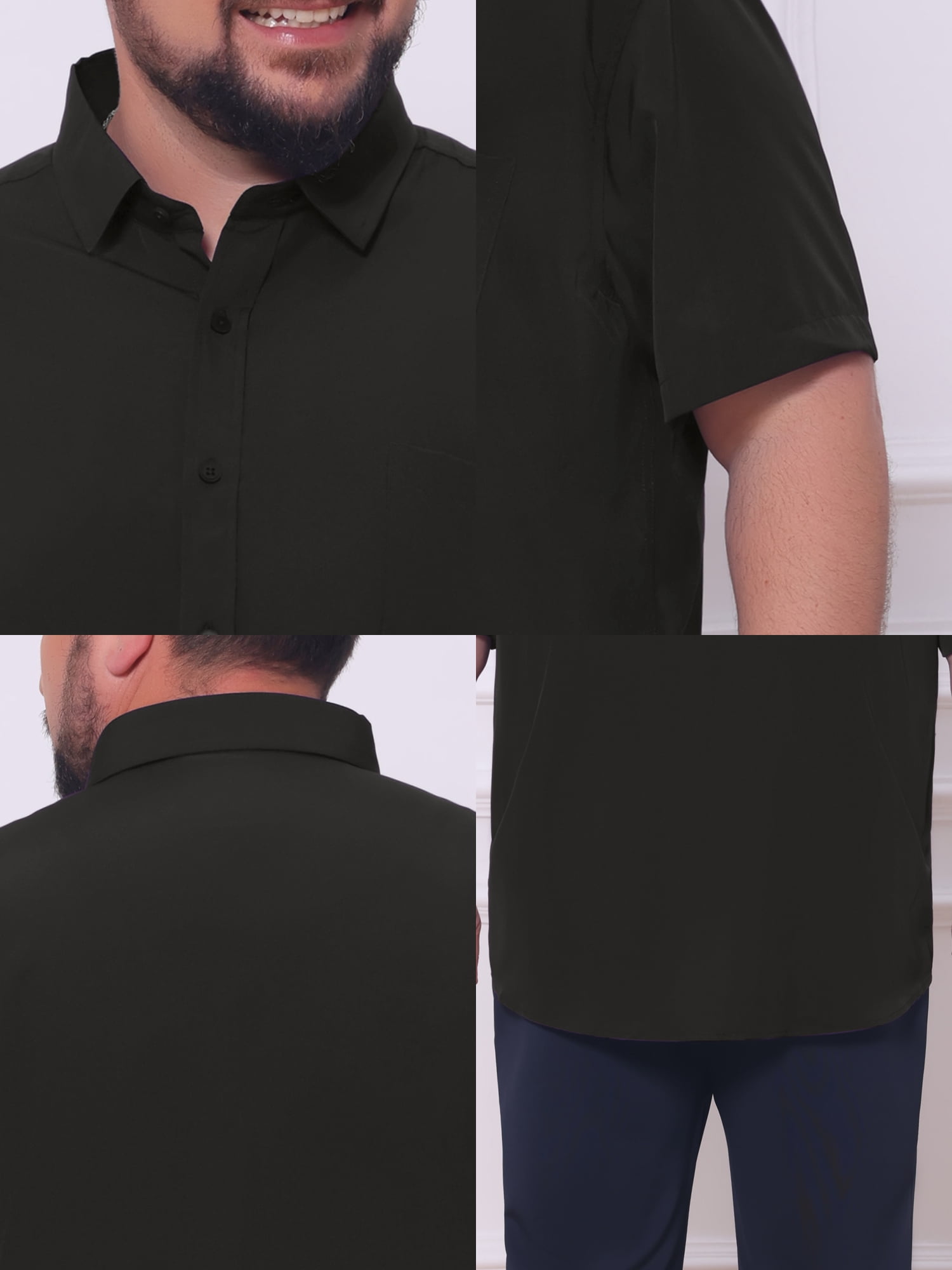 DARING DIVA Men's Big and Tall Business Dress Shirt with Chest Pocket 3XL Black