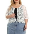thumbnail image 5 of MODA NOVA Juniors' Plus Elbow Sleeve Floral Lace Open Front Sheer Shrug Top, 5 of 6