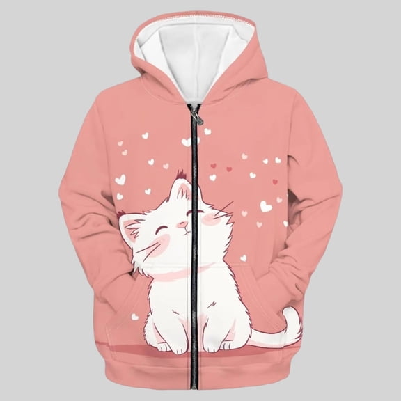Hpapadks Girls Hoodie Boys Girls Print Zip Hoodie Casual Soft Top Toddler Sweatshirt Pink 9-10 Years