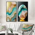 thumbnail image 1 of Designart "Gold Blue Turquoise Agate Liquid Art" Abstract Shapes Framed Wall Art Set Of 2 - Transitional Gold Gallery Wall Frame Set For Home Decor, 1 of 6
