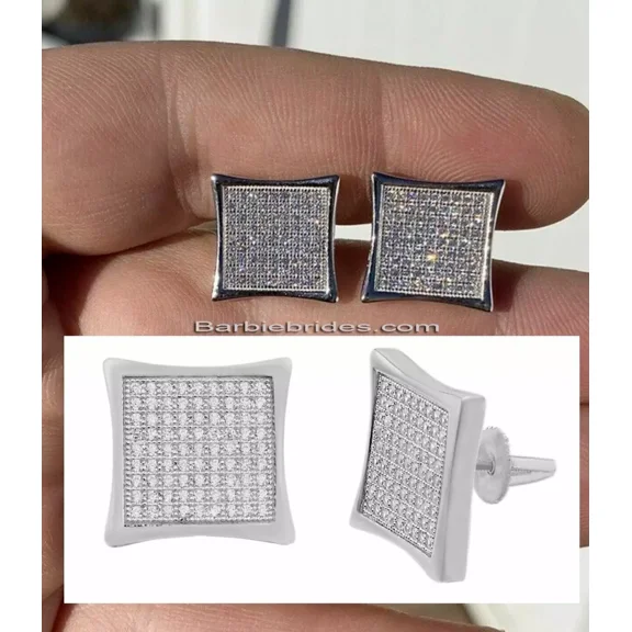 Micro Pave Kite Square 14K White Gold Plated Cubic Zircon Men Women Stud Earring