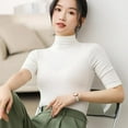 thumbnail image 2 of XIAONU Women's Solid Neck Top Slim Fit Elbow Sleeve Pullover Blouse Versatile Casual Office Daily Wear, 2 of 5
