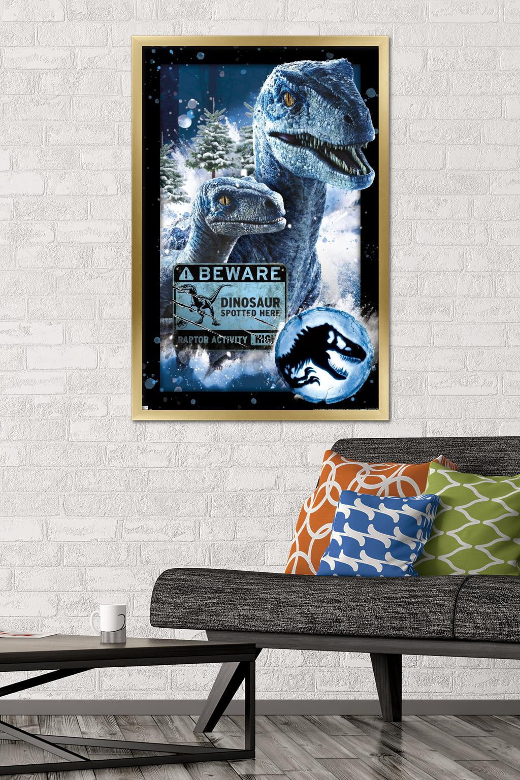 Jurassic World: Dominion - Dinosaur Spotted Here Wall Poster, 22.375" x 34" Framed