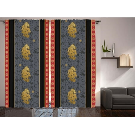 - Asian Style Decor Oriental Chinese Dragon Print Decorations Curtain 2 Panel Set
