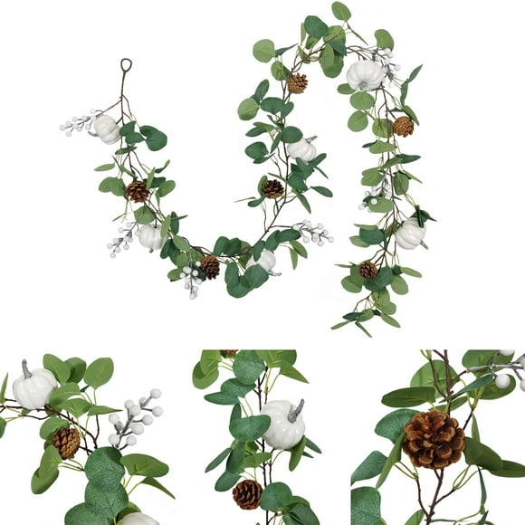 Artificial Pumpkin Pine Cone Leaf Vine Rattan Real Halloween Pine Cones Pendant Reusable Pumpkin Pine Cone Leaf Rattan with Pumpkin Pine Cone Leaf Vine for Halloween Decoration