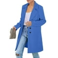 thumbnail image 2 of Women Elegant Notched Collar Double Breasted Wool Blend Over Coat Sky Blue M, 2 of 5
