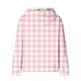thumbnail image 4 of Women's Plaid Print/Color Block Hoodies Plus Size Waffle Drawstring Long Sleeve Casual Loose Pockets Pullover Tops(Pink,L), 4 of 6