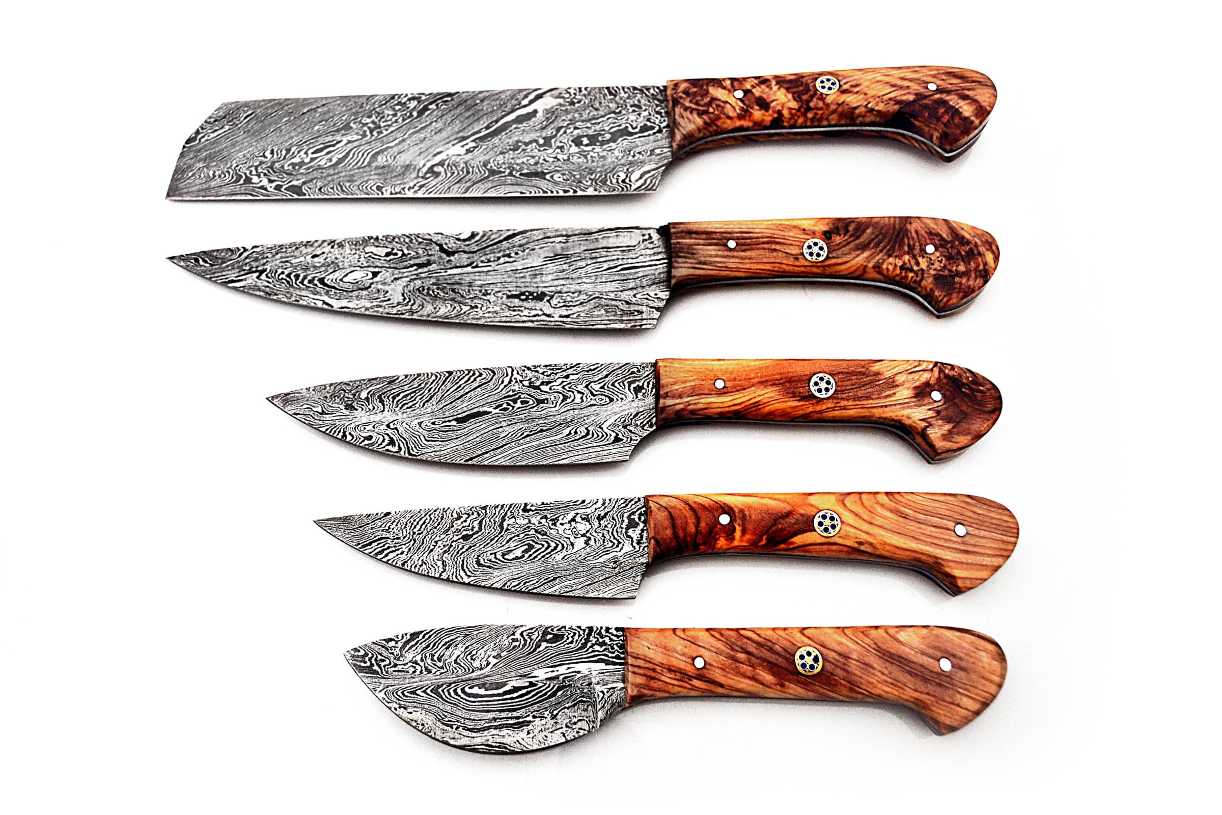 Smart & Sharp Custom Handmade Damascus Chef Knives Set/Kitchen Knives 5 Pieces Set 17324 (Olive wood)