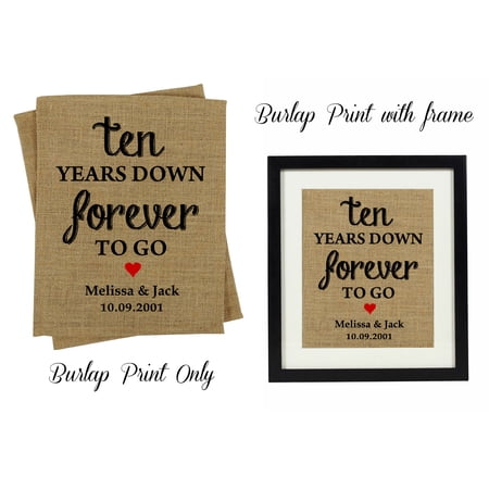 Darling Souvenir Ten Years Down Forever To Go Burlap Print Wall Decor Personalized Wedding-Burlap Print Only(11 x 14 Inches)